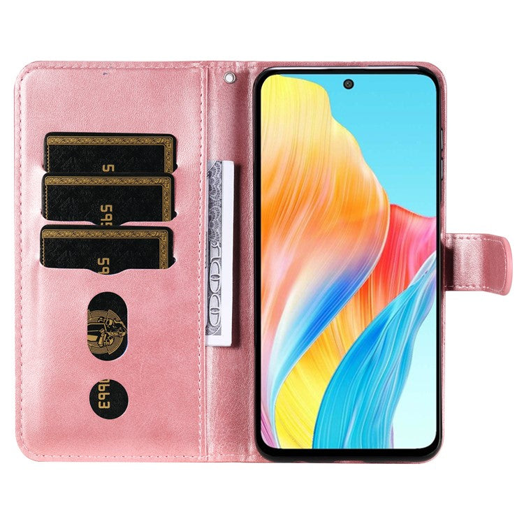 Leather Phone Case for Oppo A1 5G / A98 5G / F23 5G , Calf Texture Zipper Pocket Stand Shell Drop-proof Wallet Cover - Pink