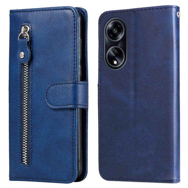 Leather Phone Case for Oppo A1 5G / A98 5G / F23 5G , Calf Texture Zipper Pocket Stand Shell Drop-proof Wallet Cover - Blue
