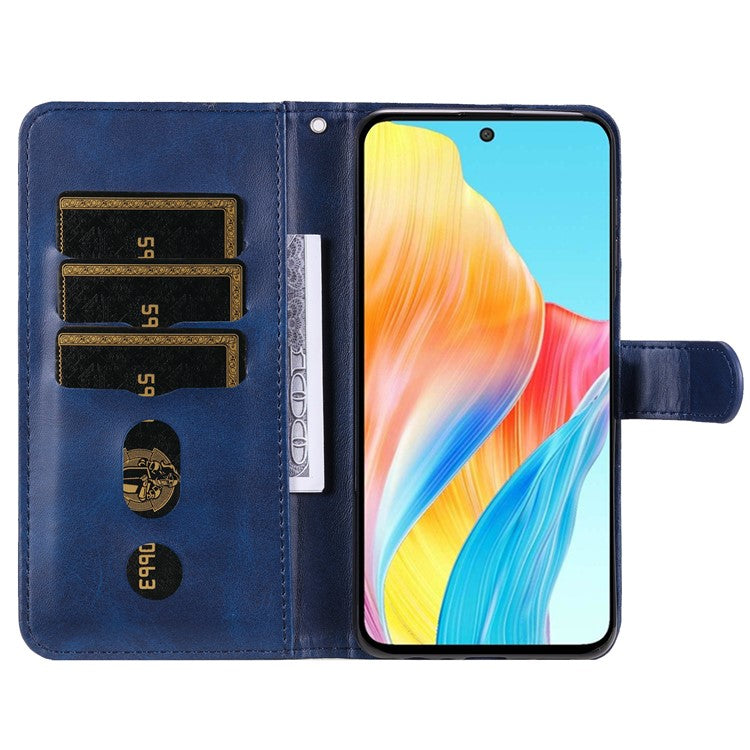 Leather Phone Case for Oppo A1 5G / A98 5G / F23 5G , Calf Texture Zipper Pocket Stand Shell Drop-proof Wallet Cover - Blue