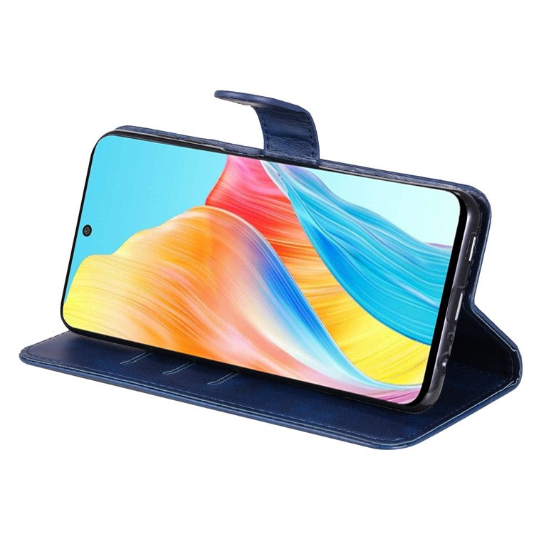 Leather Phone Case for Oppo A1 5G / A98 5G / F23 5G , Calf Texture Zipper Pocket Stand Shell Drop-proof Wallet Cover - Blue