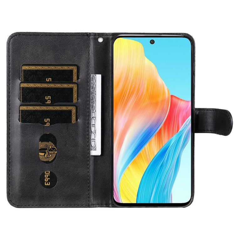 Leather Phone Case for Oppo A1 5G / A98 5G / F23 5G , Calf Texture Zipper Pocket Stand Shell Drop-proof Wallet Cover - Black