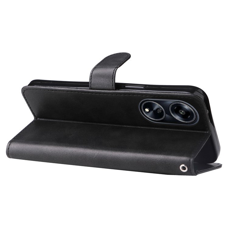 Leather Phone Case for Oppo A1 5G / A98 5G / F23 5G , Calf Texture Zipper Pocket Stand Shell Drop-proof Wallet Cover - Black