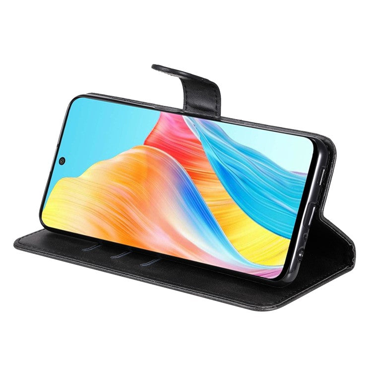 Leather Phone Case for Oppo A1 5G / A98 5G / F23 5G , Calf Texture Zipper Pocket Stand Shell Drop-proof Wallet Cover - Black
