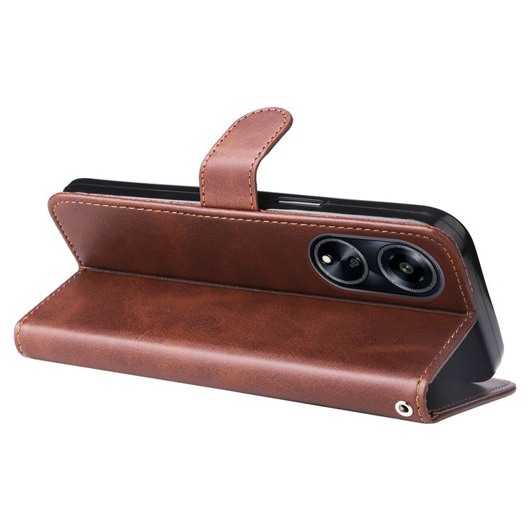 Leather Phone Case for Oppo A1 5G / A98 5G / F23 5G , Calf Texture Zipper Pocket Stand Shell Drop-proof Wallet Cover - Brown