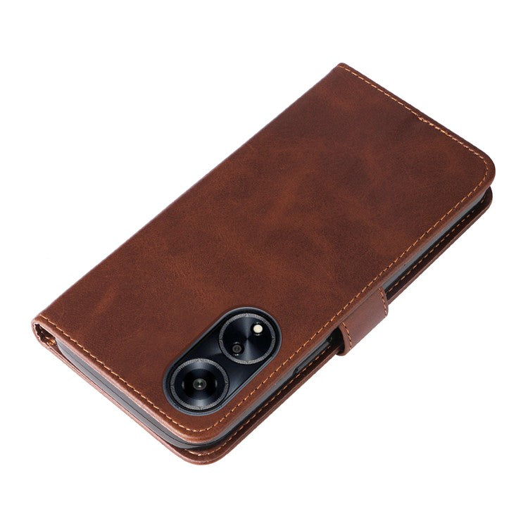 Leather Phone Case for Oppo A1 5G / A98 5G / F23 5G , Calf Texture Zipper Pocket Stand Shell Drop-proof Wallet Cover - Brown
