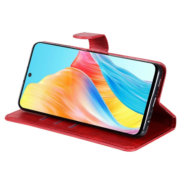Leather Phone Case for Oppo A1 5G / A98 5G / F23 5G , Calf Texture Zipper Pocket Stand Shell Drop-proof Wallet Cover - Red