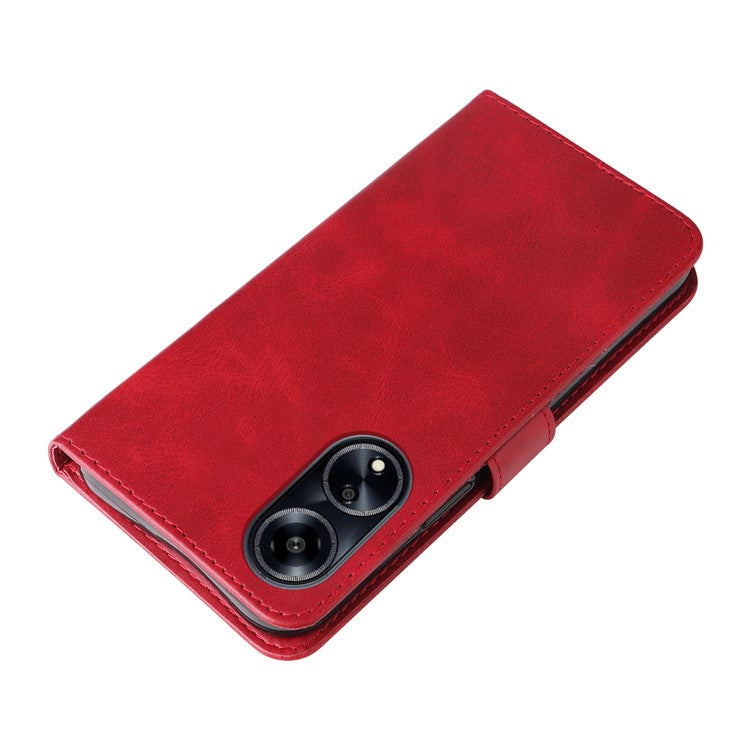Leather Phone Case for Oppo A1 5G / A98 5G / F23 5G , Calf Texture Zipper Pocket Stand Shell Drop-proof Wallet Cover - Red