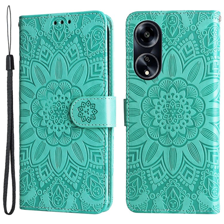 Protective Cover for Oppo A1 5G / A98 5G / F23 5G PU Leather Wallet Sunflower Imprinted Phone Flip Stand Case - Green