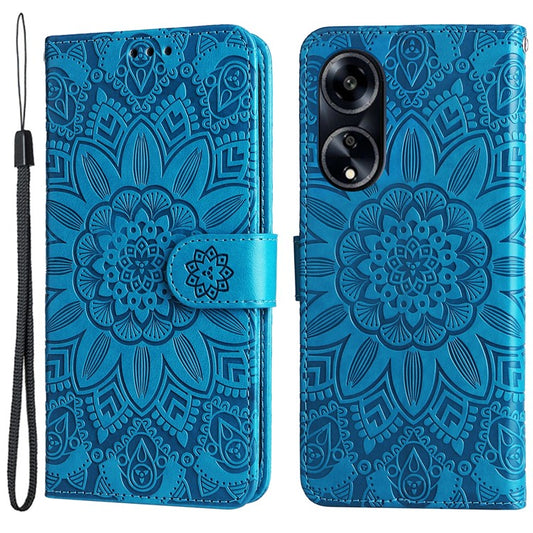 Protective Cover for Oppo A1 5G / A98 5G / F23 5G PU Leather Wallet Sunflower Imprinted Phone Flip Stand Case - Blue