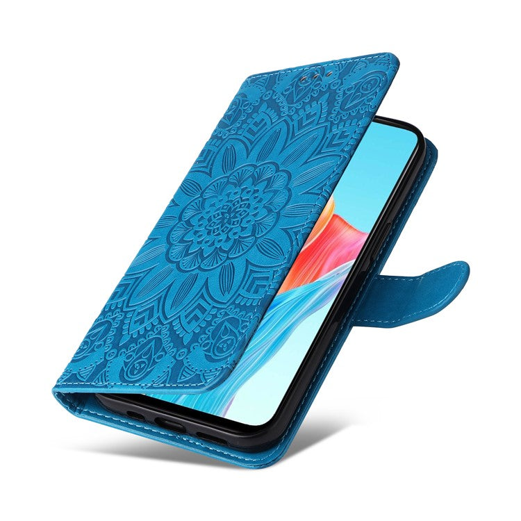Protective Cover for Oppo A1 5G / A98 5G / F23 5G PU Leather Wallet Sunflower Imprinted Phone Flip Stand Case - Blue