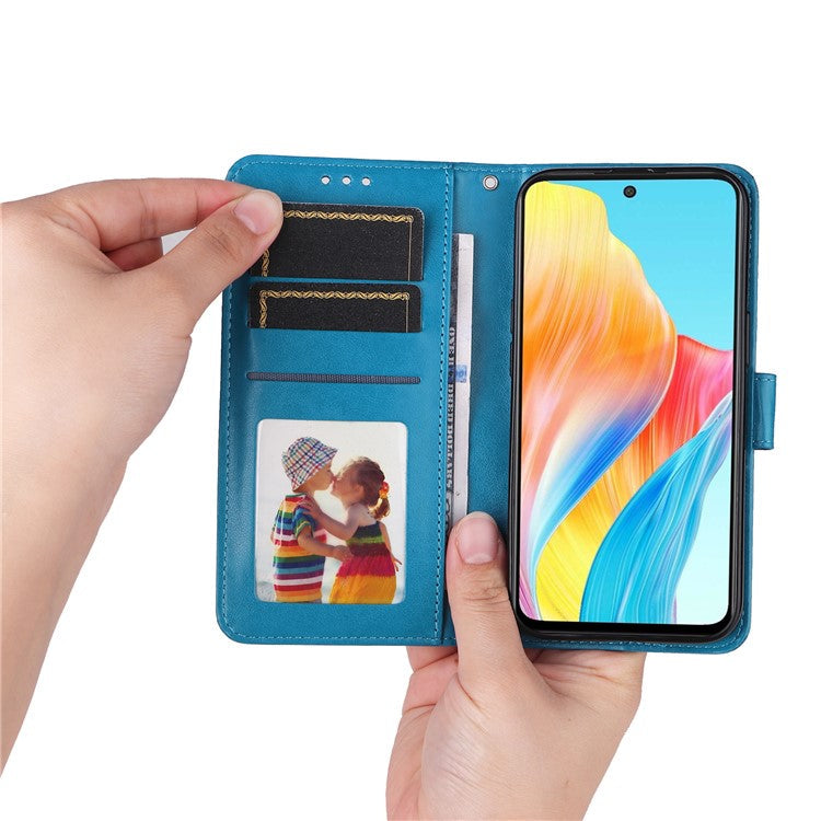 Protective Cover for Oppo A1 5G / A98 5G / F23 5G PU Leather Wallet Sunflower Imprinted Phone Flip Stand Case - Blue