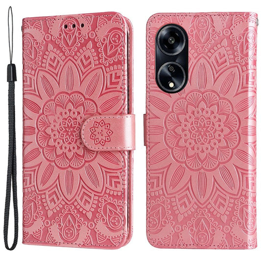 Protective Cover for Oppo A1 5G / A98 5G / F23 5G PU Leather Wallet Sunflower Imprinted Phone Flip Stand Case - Pink