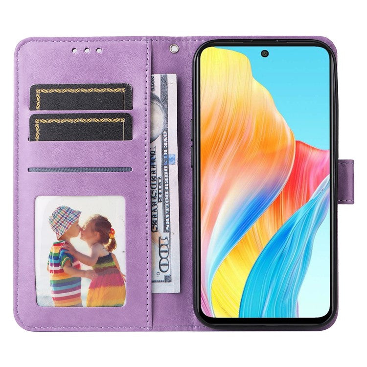 Protective Cover for Oppo A1 5G / A98 5G / F23 5G PU Leather Wallet Sunflower Imprinted Phone Flip Stand Case - Purple