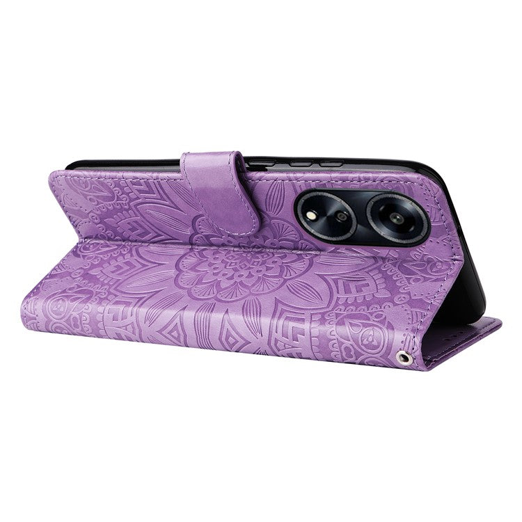 Protective Cover for Oppo A1 5G / A98 5G / F23 5G PU Leather Wallet Sunflower Imprinted Phone Flip Stand Case - Purple