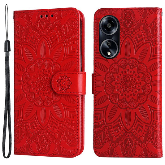 Protective Cover for Oppo A1 5G / A98 5G / F23 5G PU Leather Wallet Sunflower Imprinted Phone Flip Stand Case - Red