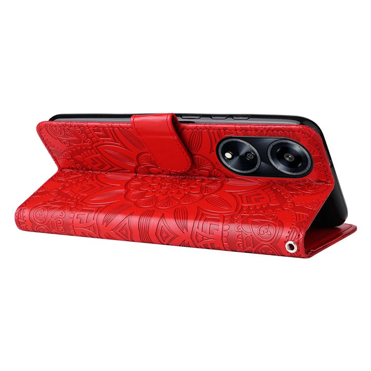 Protective Cover for Oppo A1 5G / A98 5G / F23 5G PU Leather Wallet Sunflower Imprinted Phone Flip Stand Case - Red
