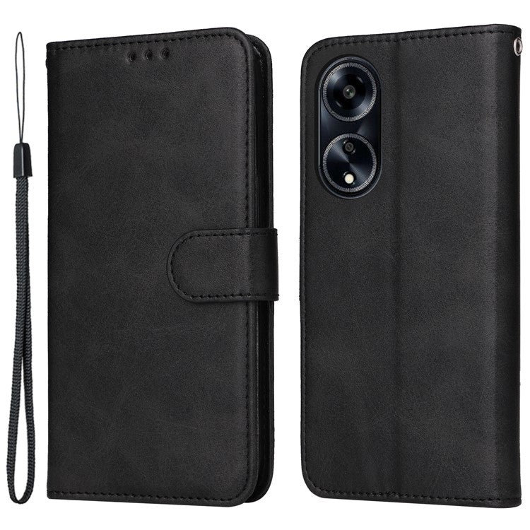 Leather Case for Oppo A1 5G / A98 5G / F23 5G Shockproof Calf Texture Wallet Stand Cell Phone Cover with Strap - Black
