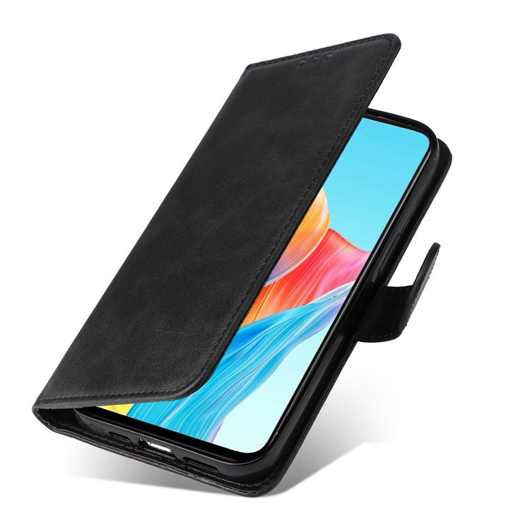 Leather Case for Oppo A1 5G / A98 5G / F23 5G Shockproof Calf Texture Wallet Stand Cell Phone Cover with Strap - Black