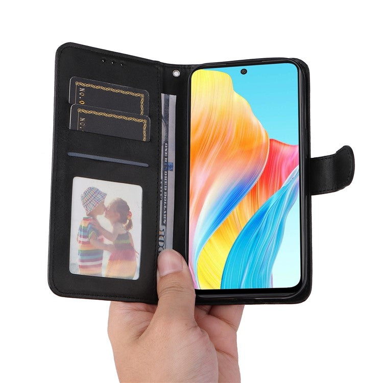 Leather Case for Oppo A1 5G / A98 5G / F23 5G Shockproof Calf Texture Wallet Stand Cell Phone Cover with Strap - Black