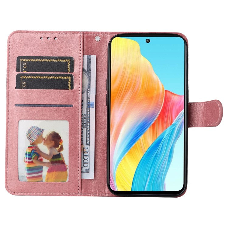 Leather Case for Oppo A1 5G / A98 5G / F23 5G Shockproof Calf Texture Wallet Stand Cell Phone Cover with Strap - Pink