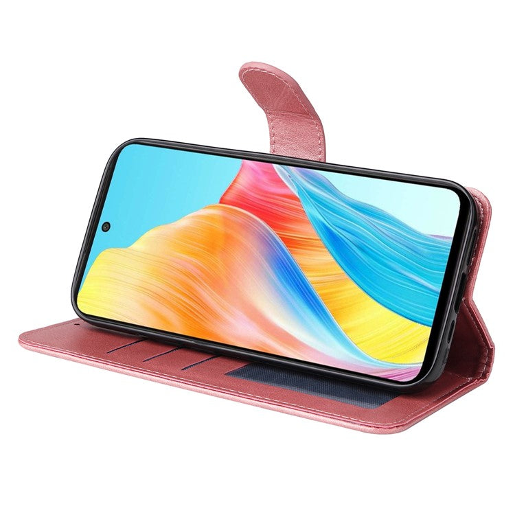 Leather Case for Oppo A1 5G / A98 5G / F23 5G Shockproof Calf Texture Wallet Stand Cell Phone Cover with Strap - Pink