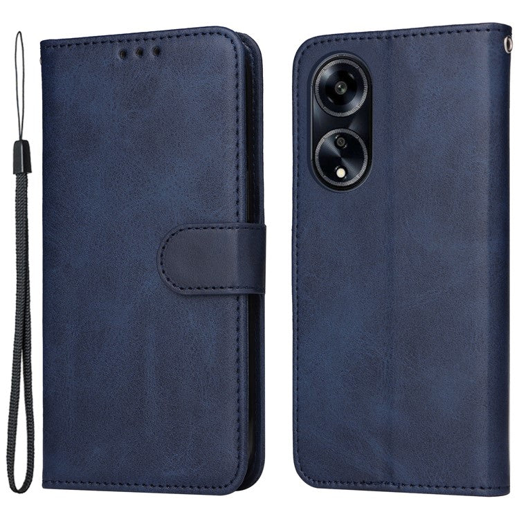 Leather Case for Oppo A1 5G / A98 5G / F23 5G Shockproof Calf Texture Wallet Stand Cell Phone Cover with Strap - Blue