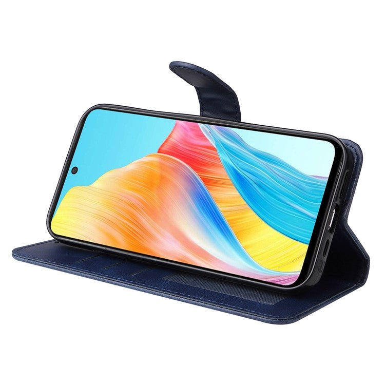 Leather Case for Oppo A1 5G / A98 5G / F23 5G Shockproof Calf Texture Wallet Stand Cell Phone Cover with Strap - Blue