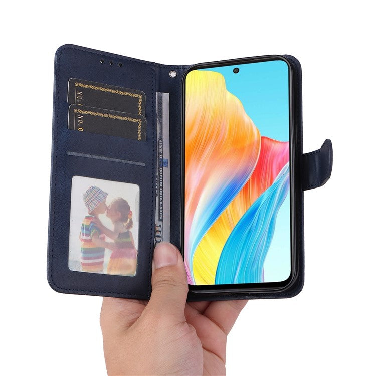Leather Case for Oppo A1 5G / A98 5G / F23 5G Shockproof Calf Texture Wallet Stand Cell Phone Cover with Strap - Blue