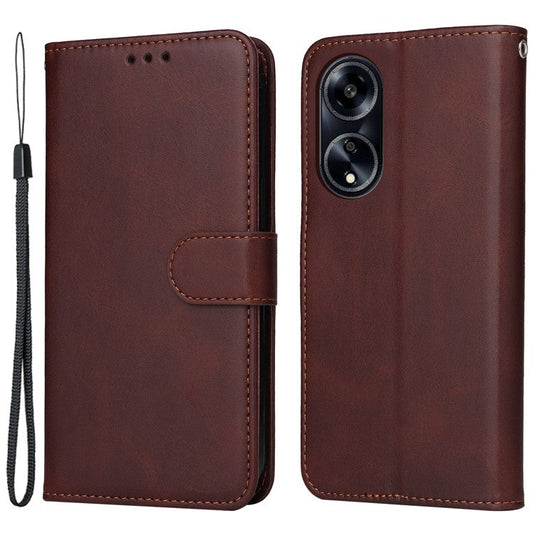 Leather Case for Oppo A1 5G / A98 5G / F23 5G Shockproof Calf Texture Wallet Stand Cell Phone Cover with Strap - Brown