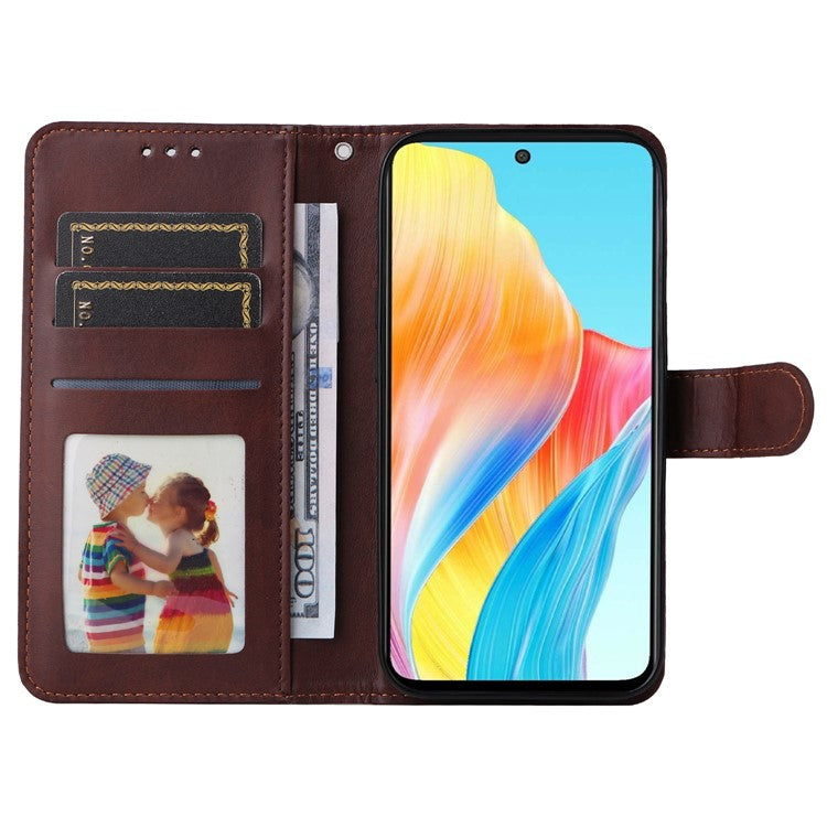 Leather Case for Oppo A1 5G / A98 5G / F23 5G Shockproof Calf Texture Wallet Stand Cell Phone Cover with Strap - Brown