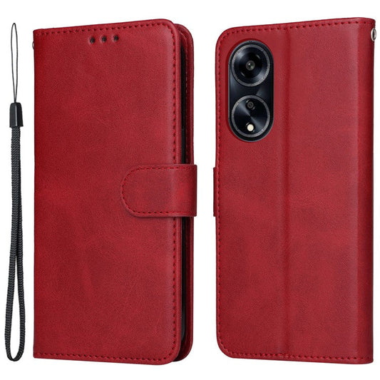 Leather Case for Oppo A1 5G / A98 5G / F23 5G Shockproof Calf Texture Wallet Stand Cell Phone Cover with Strap - Red