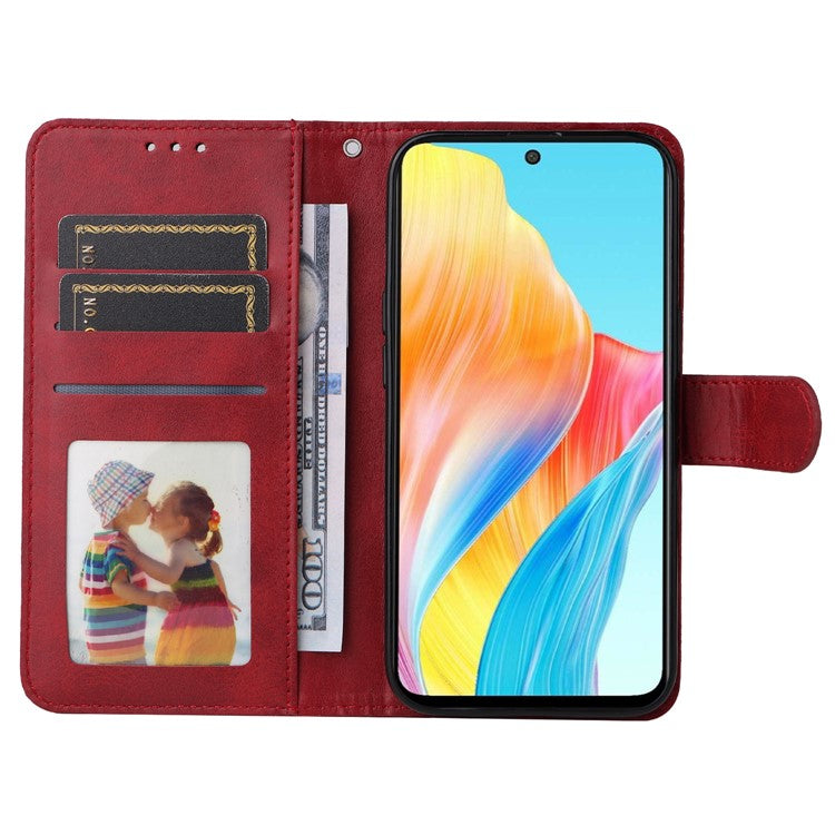 Leather Case for Oppo A1 5G / A98 5G / F23 5G Shockproof Calf Texture Wallet Stand Cell Phone Cover with Strap - Red