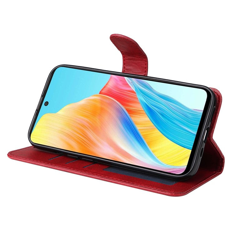 Leather Case for Oppo A1 5G / A98 5G / F23 5G Shockproof Calf Texture Wallet Stand Cell Phone Cover with Strap - Red