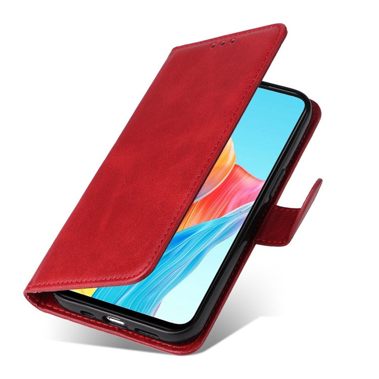 Leather Case for Oppo A1 5G / A98 5G / F23 5G Shockproof Calf Texture Wallet Stand Cell Phone Cover with Strap - Red
