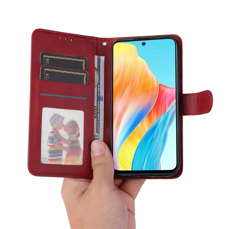 Leather Case for Oppo A1 5G / A98 5G / F23 5G Shockproof Calf Texture Wallet Stand Cell Phone Cover with Strap - Red