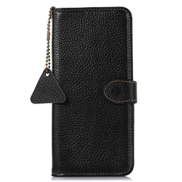 For Asus ROG Phone 7 5G / 7 Ultimate 5G Phone Case RFID Blocking Genuine Cow Leather Wallet Stand Cover - Black