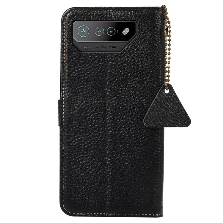 For Asus ROG Phone 7 5G / 7 Ultimate 5G Phone Case RFID Blocking Genuine Cow Leather Wallet Stand Cover - Black