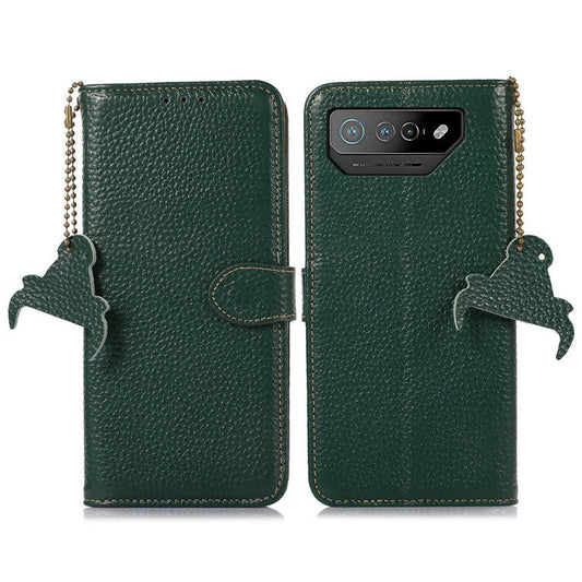 For Asus ROG Phone 7 5G / 7 Ultimate 5G Phone Case RFID Blocking Genuine Cow Leather Wallet Stand Cover - Green