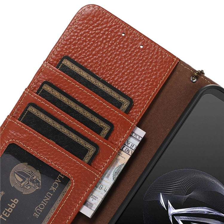 For Asus ROG Phone 7 5G / 7 Ultimate 5G Phone Case RFID Blocking Genuine Cow Leather Wallet Stand Cover - Brown