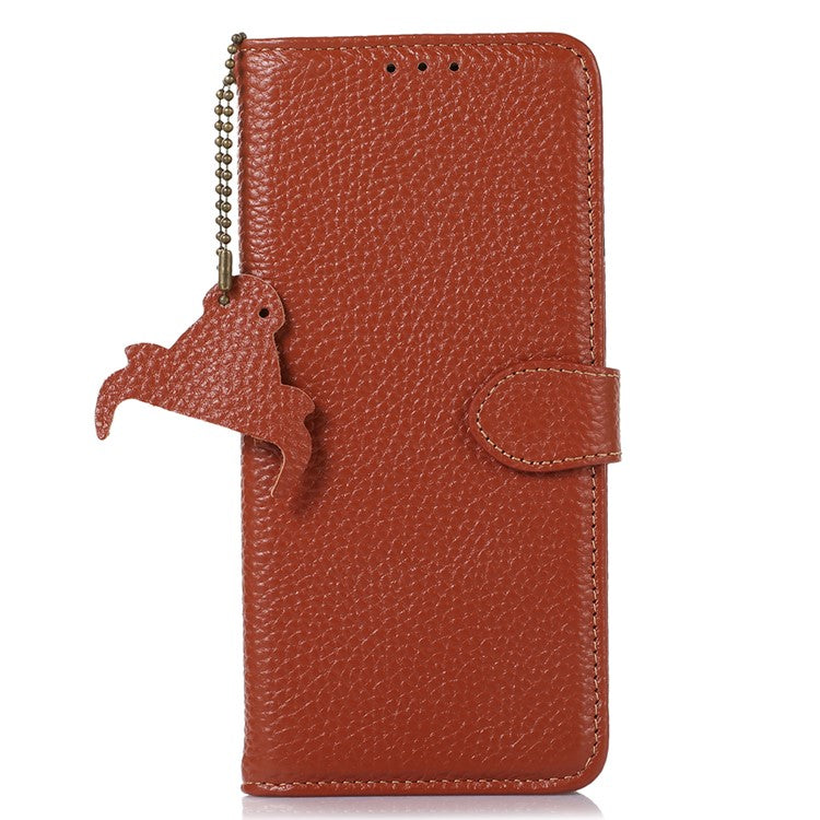 For Asus ROG Phone 7 5G / 7 Ultimate 5G Phone Case RFID Blocking Genuine Cow Leather Wallet Stand Cover - Brown