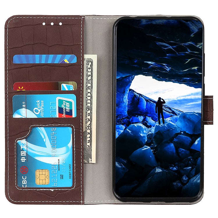 For Asus ROG Phone 7 5G Stand Wallet Phone Case Crocodile Texture PU Leather Cover - Brown