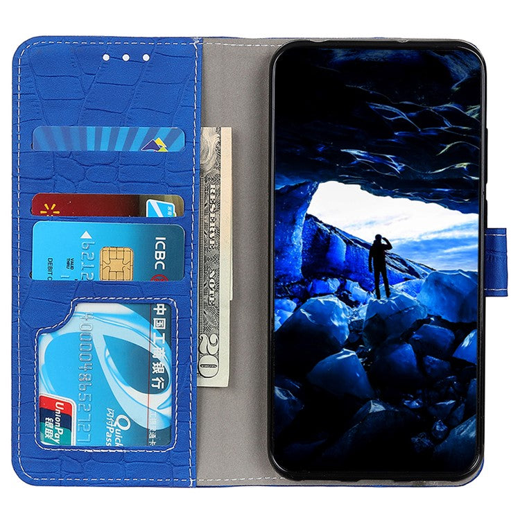 For Asus ROG Phone 7 5G Stand Wallet Phone Case Crocodile Texture PU Leather Cover - Blue