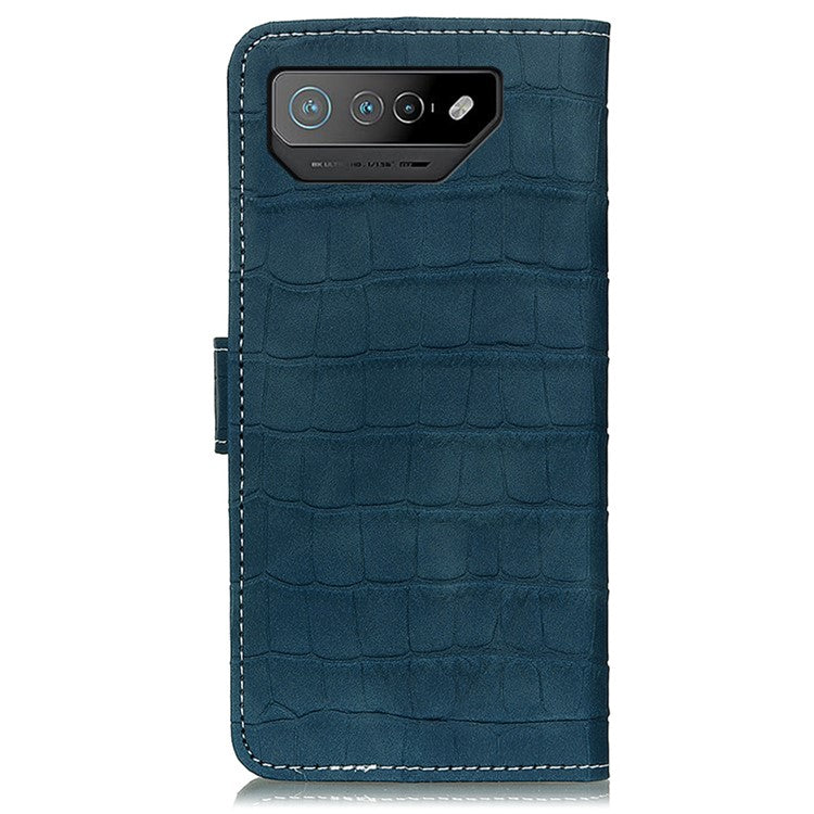 For Asus ROG Phone 7 5G Stand Wallet Phone Case Crocodile Texture PU Leather Cover - Blackish Green