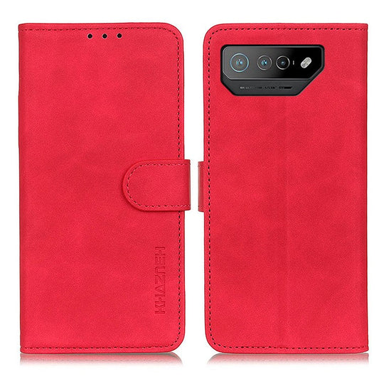 KHAZNEH For Asus ROG Phone 7 5G Retro Leather Phone Cover Stand Wallet Cell Phone Case - Red