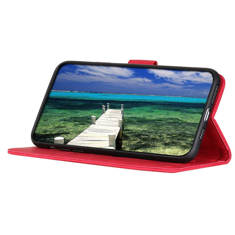 KHAZNEH For Asus ROG Phone 7 5G Retro Leather Phone Cover Stand Wallet Cell Phone Case - Red