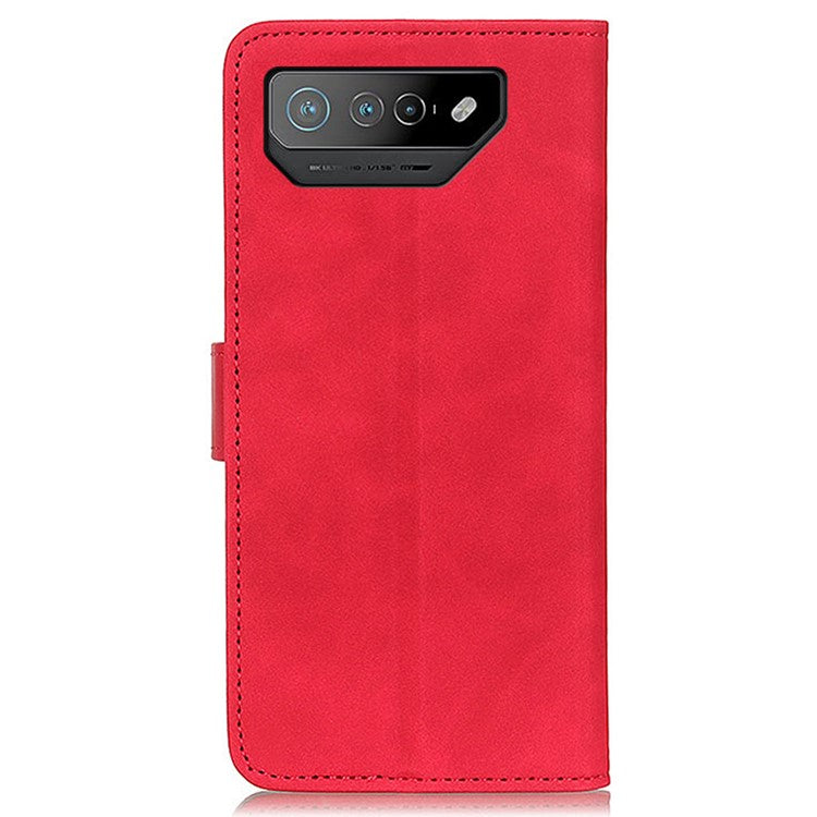 KHAZNEH For Asus ROG Phone 7 5G Retro Leather Phone Cover Stand Wallet Cell Phone Case - Red