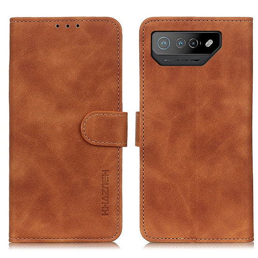 KHAZNEH For Asus ROG Phone 7 5G Retro Leather Phone Cover Stand Wallet Cell Phone Case - Brown