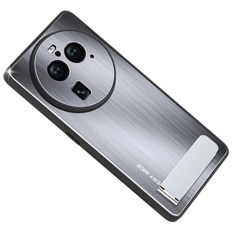 Phone Case for Oppo Find X6 Pro TPU Bumper Aluminium Alloy Brushed Back Kickstand Phone Cover - Silver