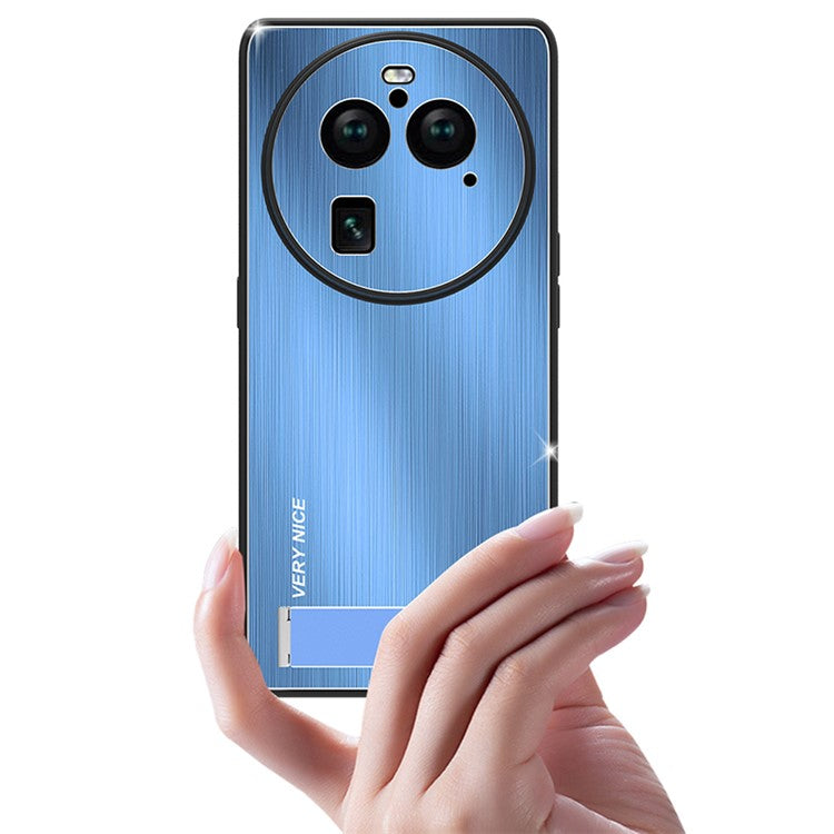 Phone Case for Oppo Find X6 Pro TPU Bumper Aluminium Alloy Brushed Back Kickstand Phone Cover - Black