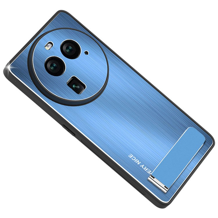 Phone Case for Oppo Find X6 TPU Bumper Aluminium Alloy Brushed Back Phone Cover with Kickstand - Blue